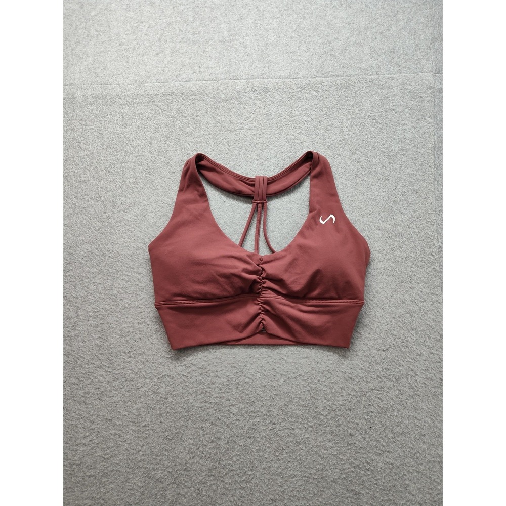 TLF Sports Bra Womens Medium Pink Ruched Front Strappy Back Athletic Workout